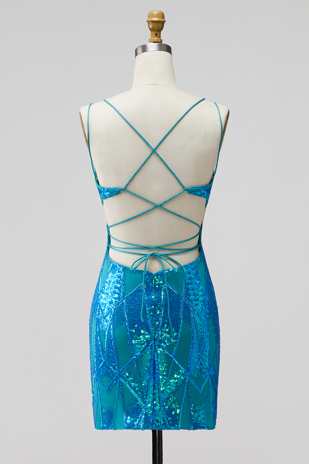 Sparkly Sequin Turquoise Short Tight Homecoming Dress