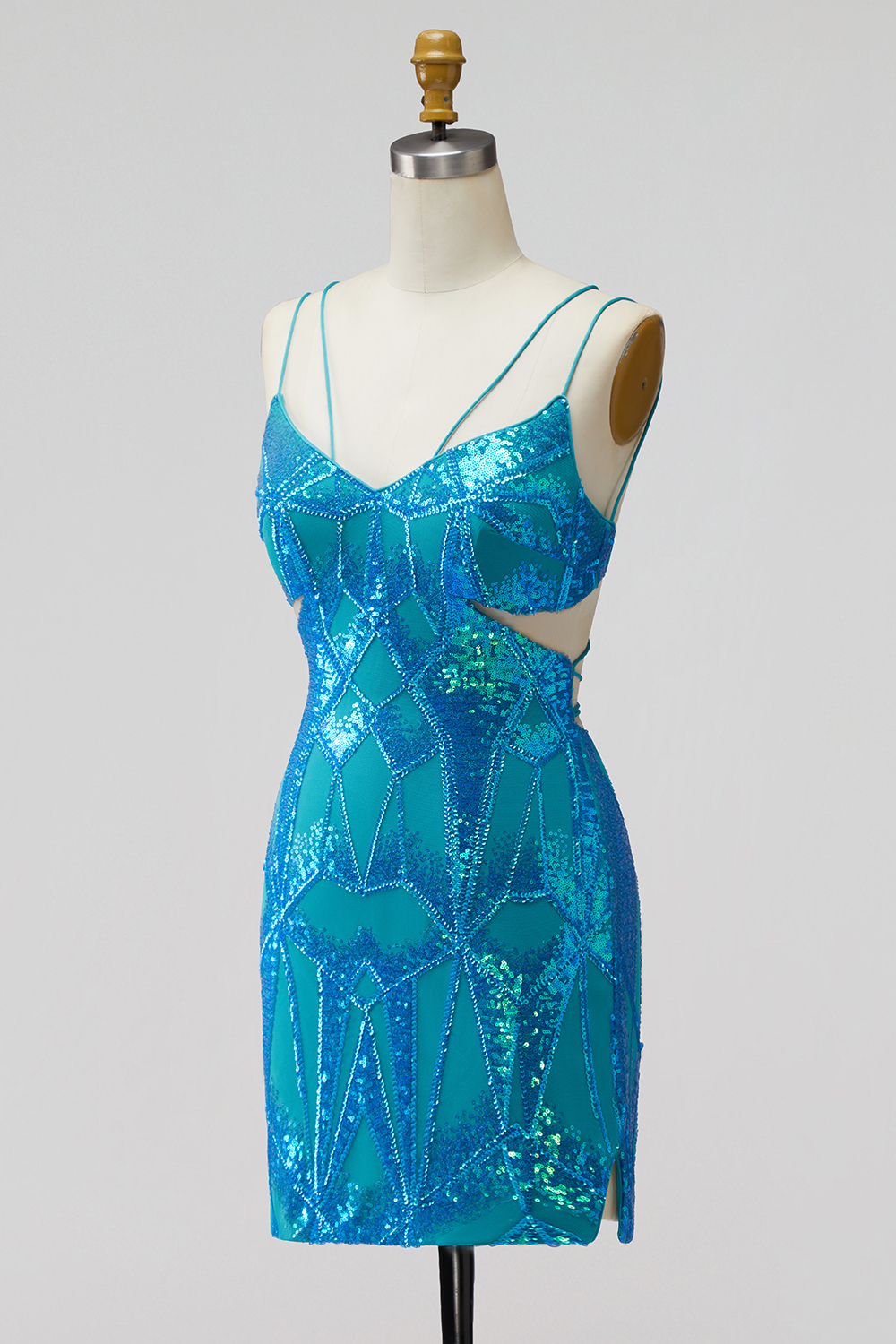 Sparkly Sequin Turquoise Short Tight Homecoming Dress