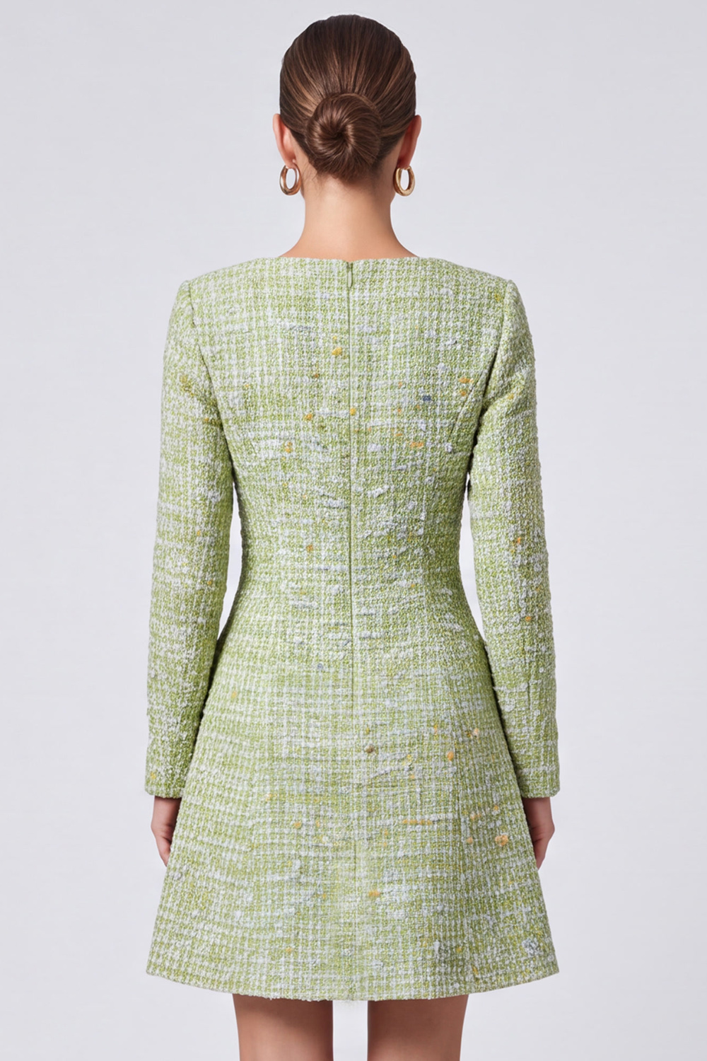 Light Green Square Neck Long Sleeves Short Homecoming Outfits with Covered Button