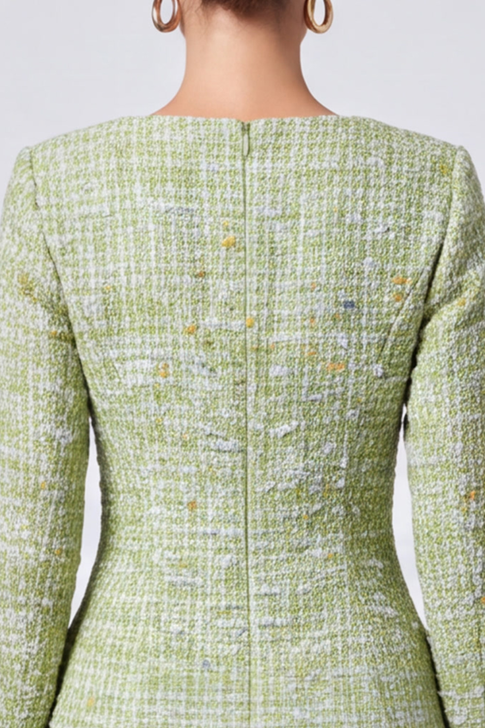 Light Green Square Neck Long Sleeves Short Homecoming Outfits with Covered Button