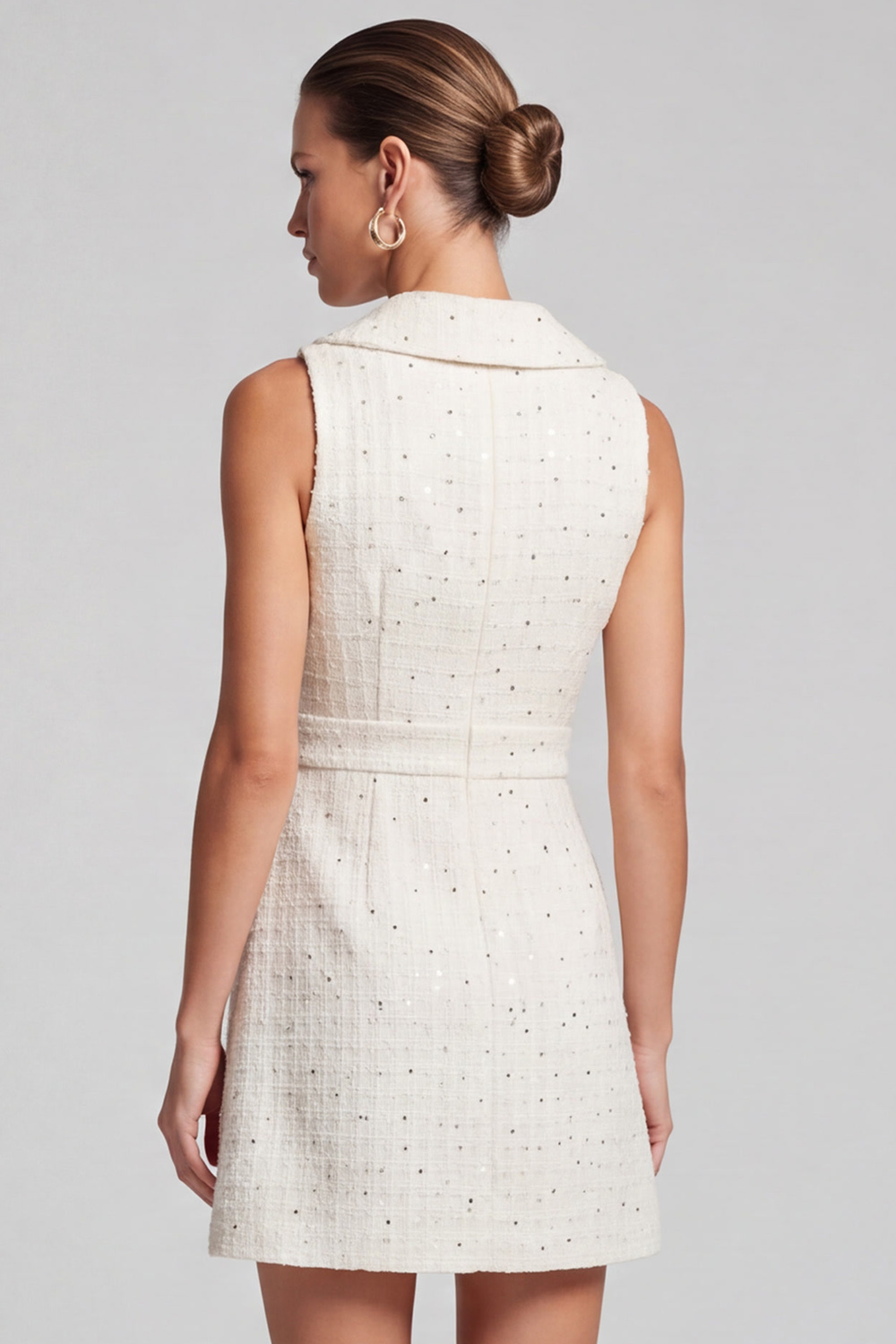 Ivory Sheath Collar Short Homecoming Outfits with Covered Button