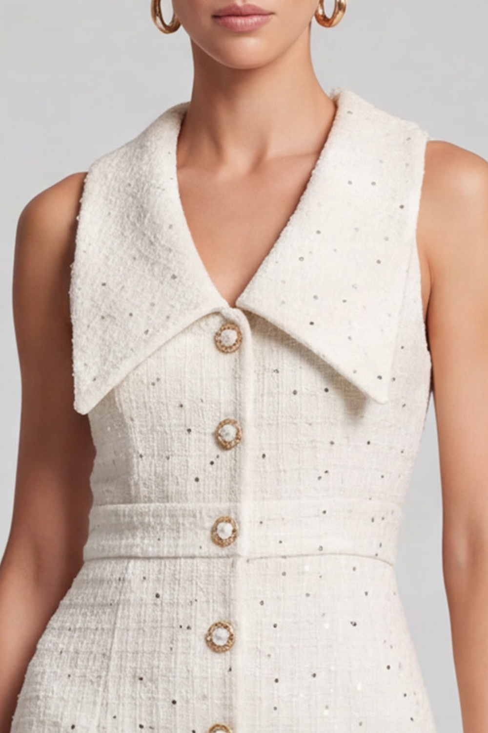 Ivory Sheath Collar Short Homecoming Outfits with Covered Button