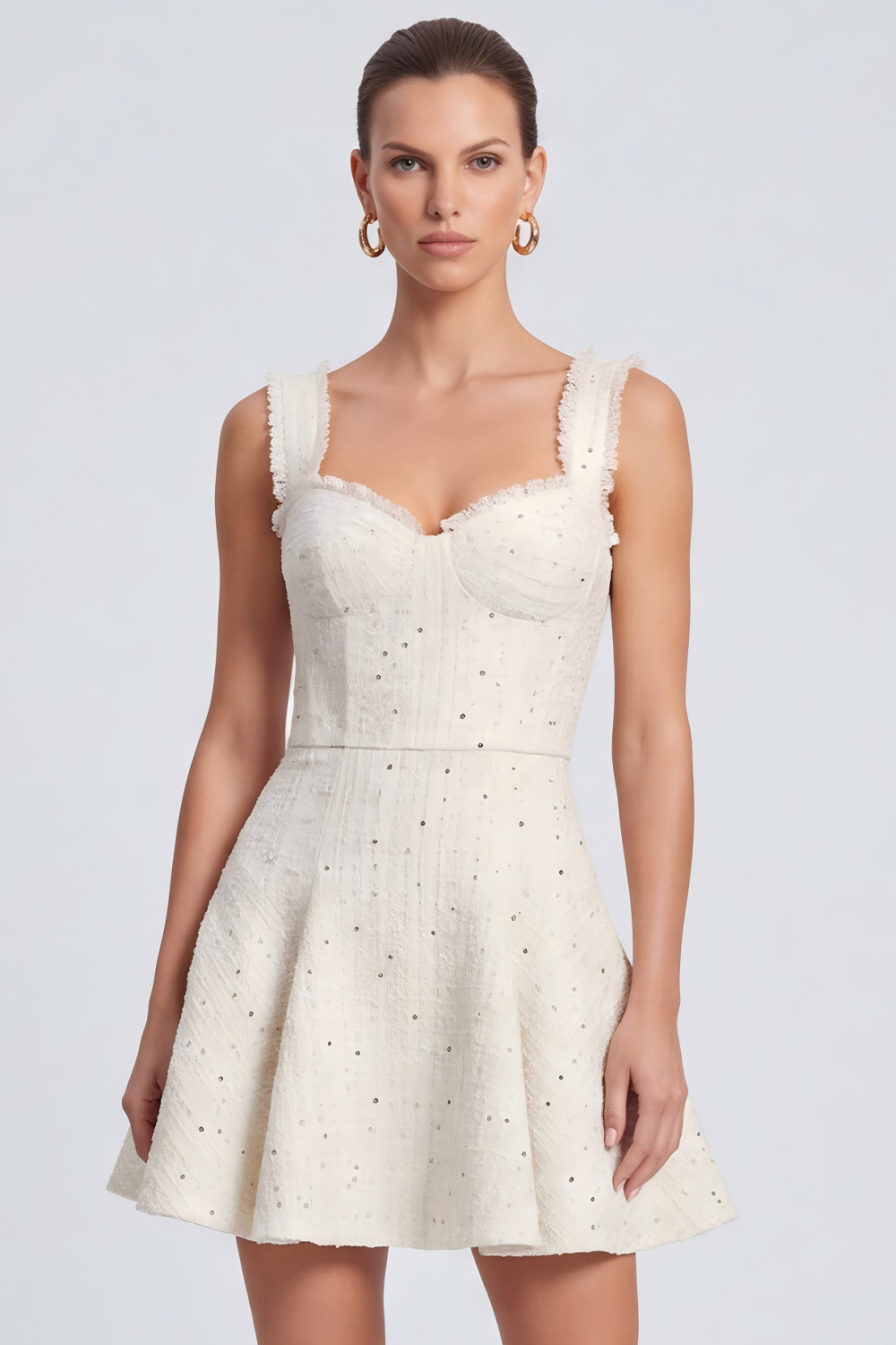 Ivory A Line Thick Straps Short Homecoming Outfits with Sequins