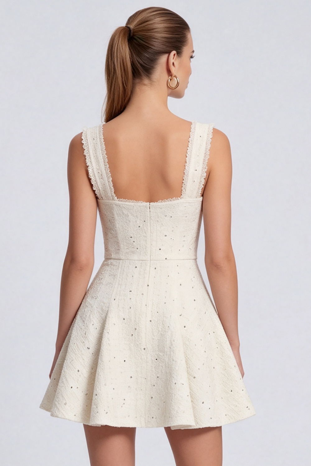 Ivory A Line Thick Straps Short Homecoming Outfits with Sequins