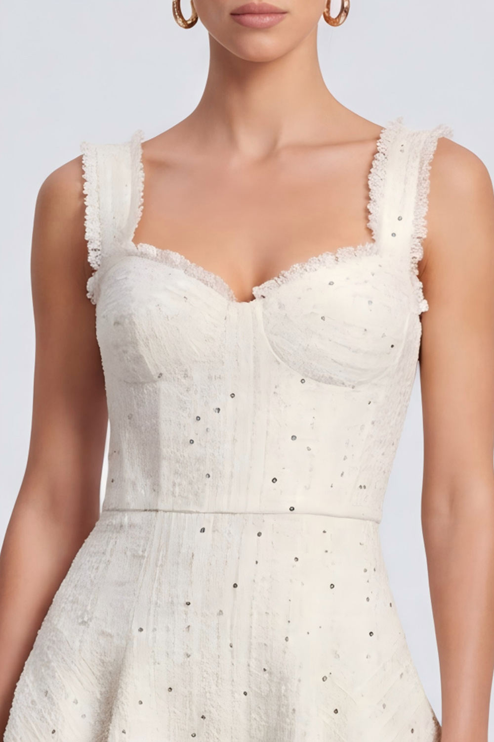 Ivory A Line Thick Straps Short Homecoming Outfits with Sequins