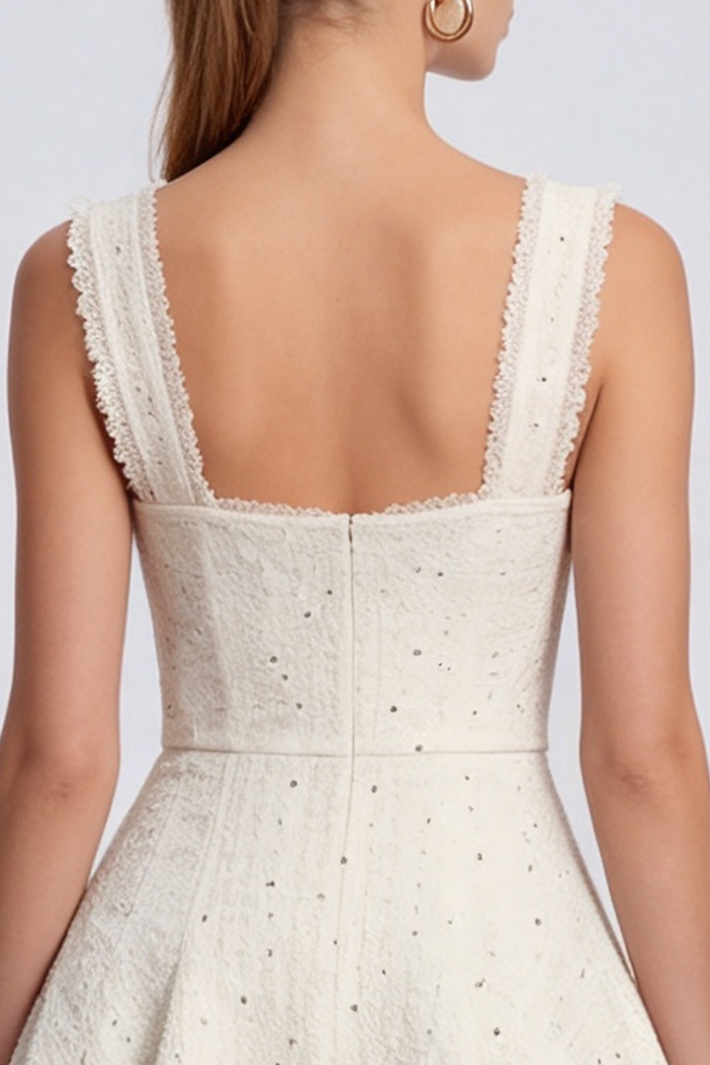 Ivory A Line Thick Straps Short Homecoming Outfits with Sequins