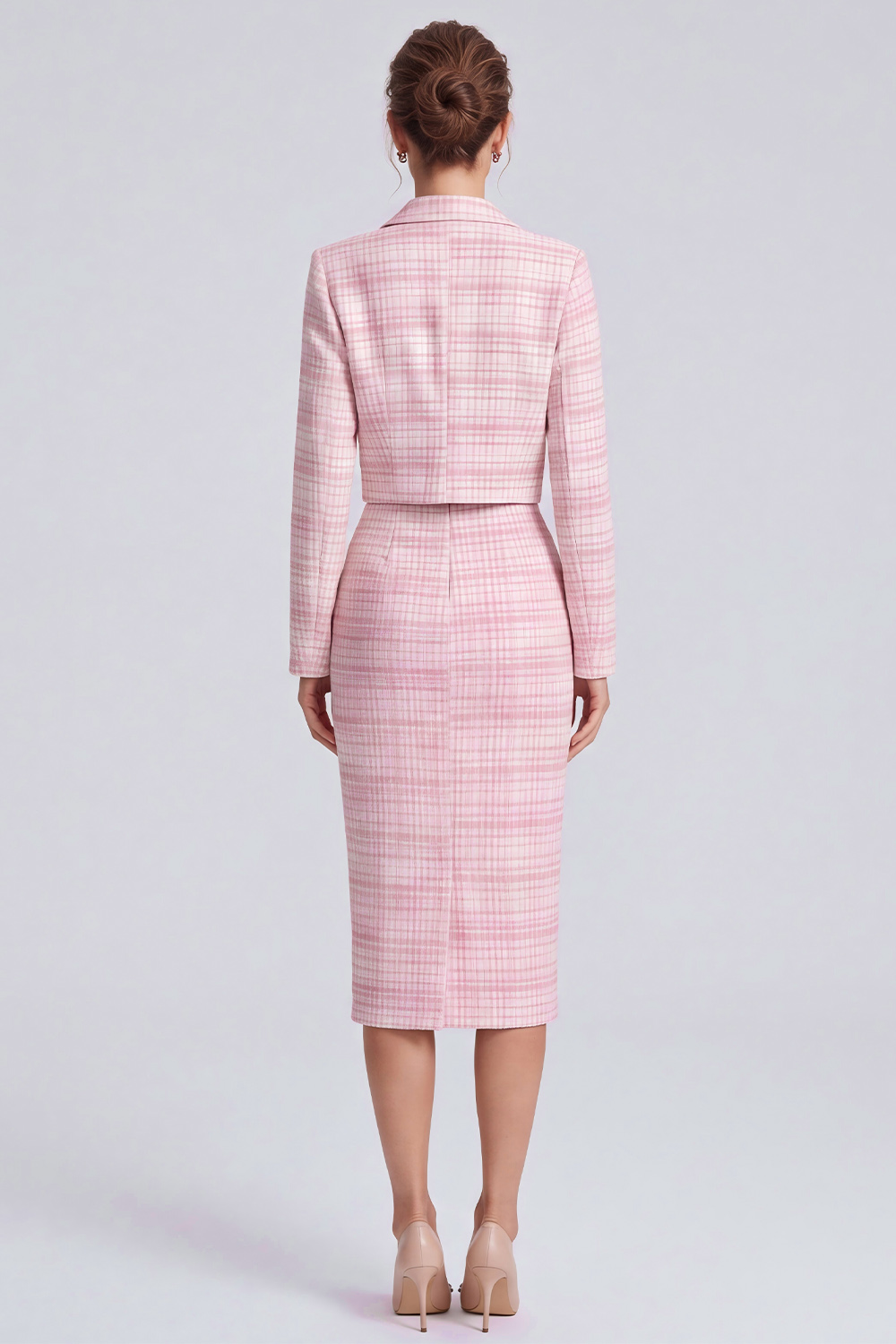 Pink 2 Piece Pencil Midi Homecoming Suits with Covered Button