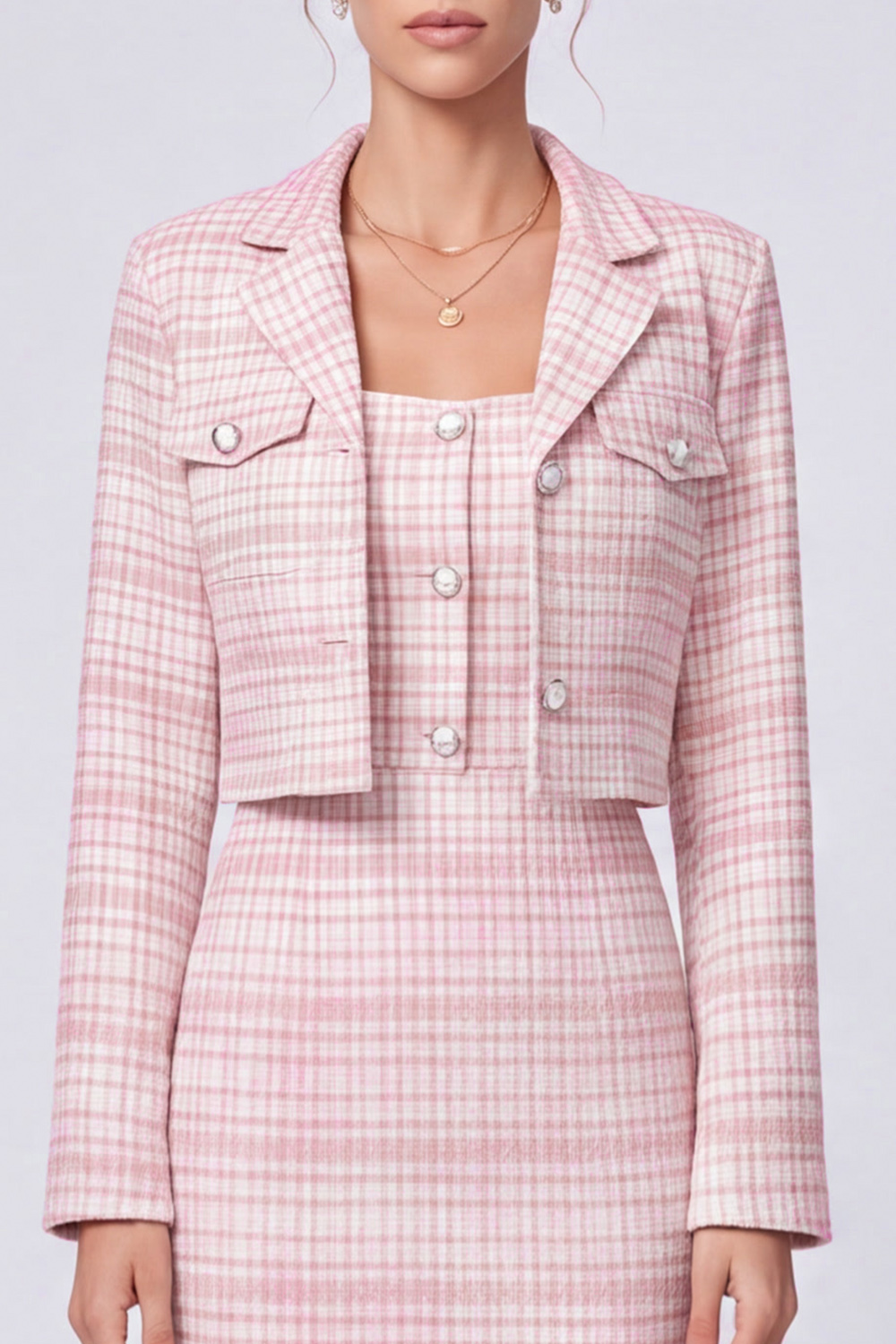 Pink 2 Piece Pencil Midi Homecoming Suits with Covered Button