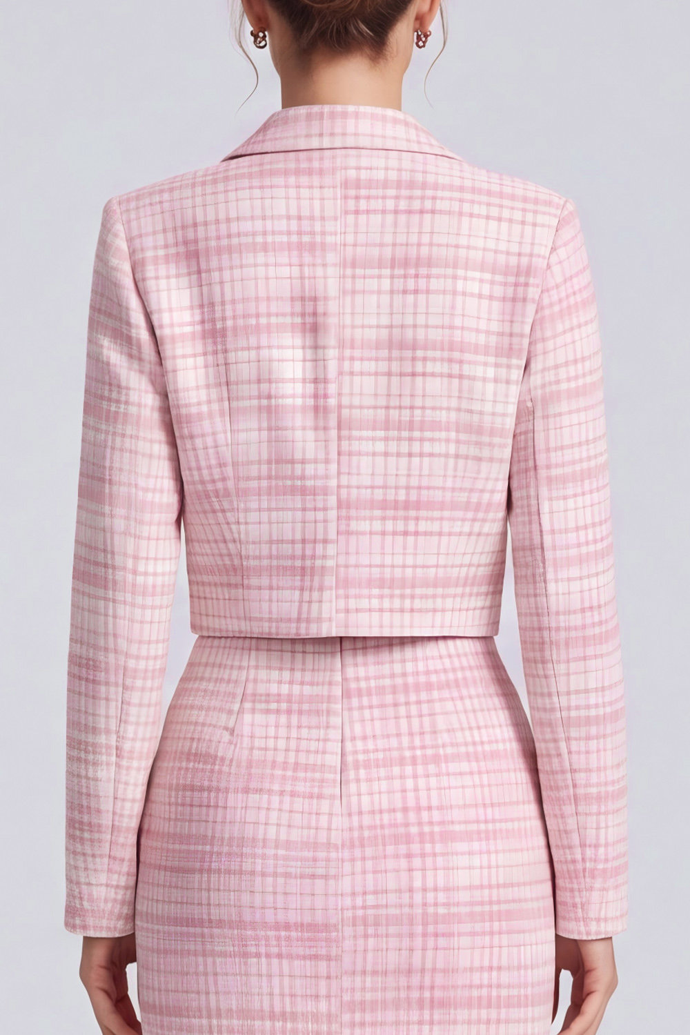 Pink 2 Piece Pencil Midi Homecoming Suits with Covered Button