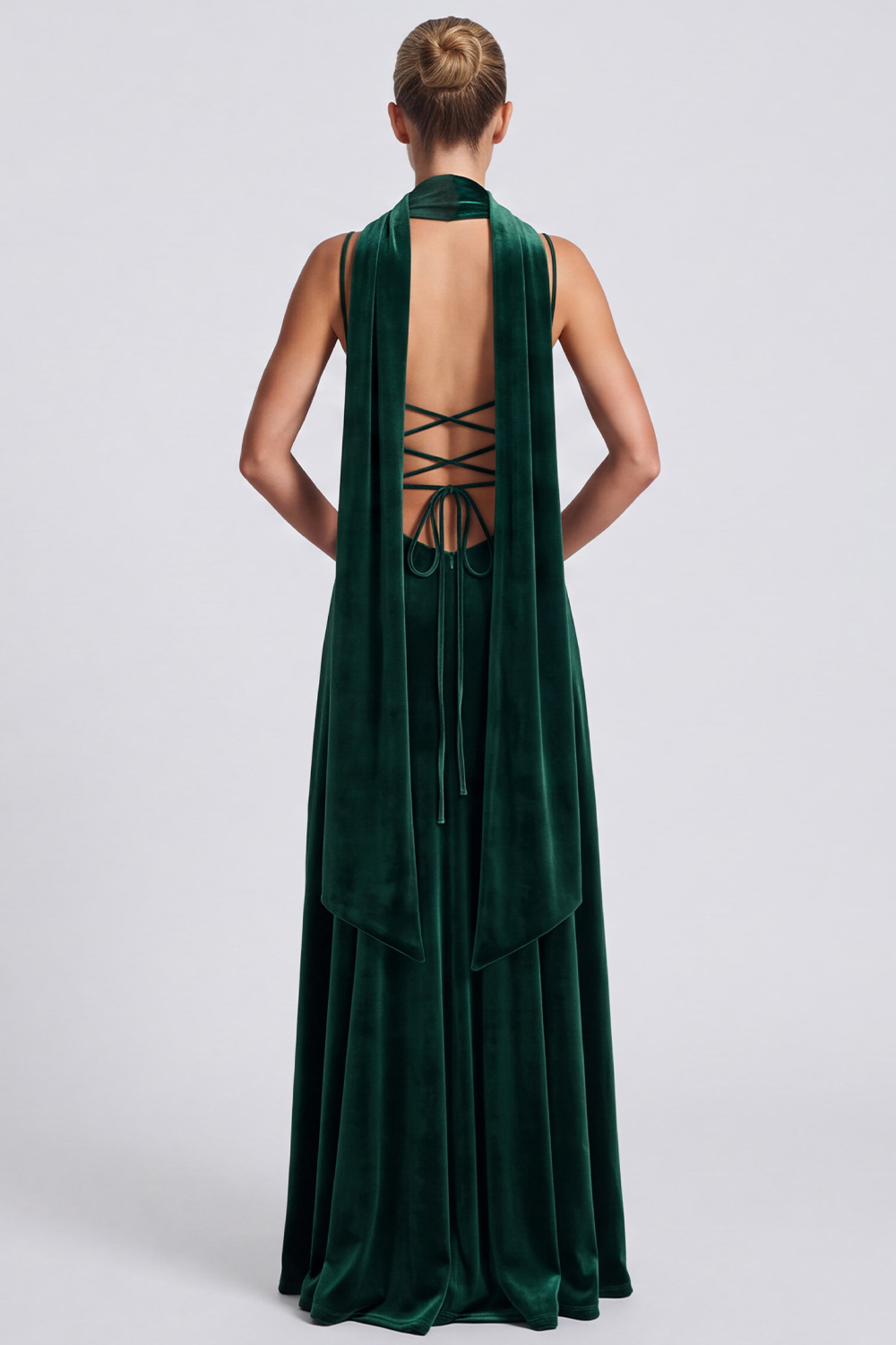 Dark Green Neck Scarf Velvet A-Line Long Holiday Party Dress
