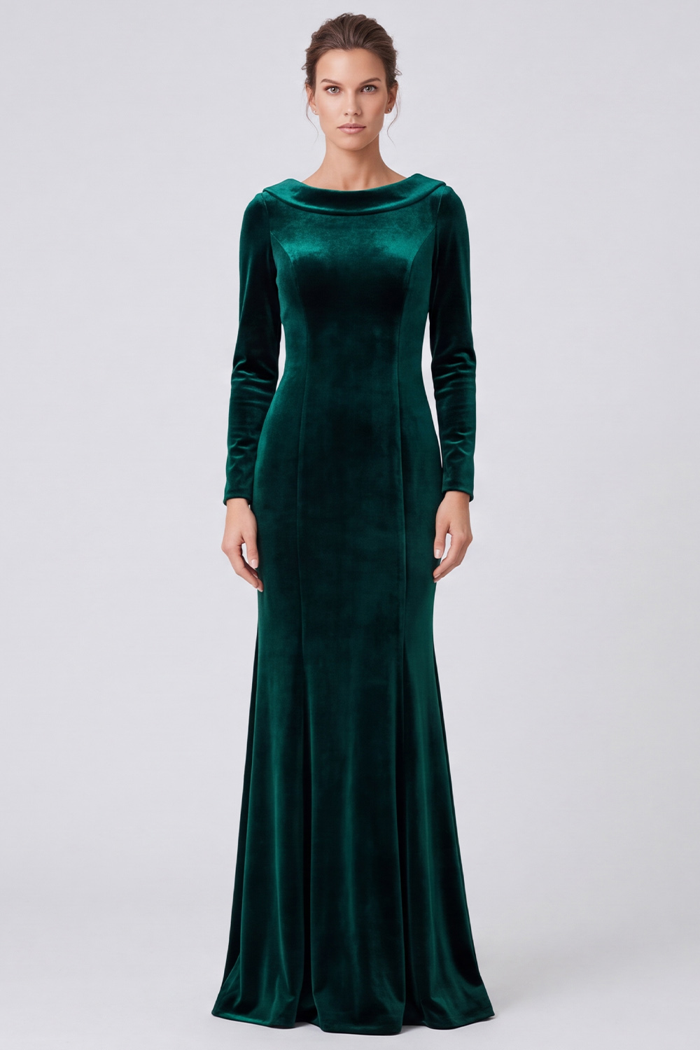 Dark Green Velvet Mermaid Boat Neck Long Sleeves Holiday Party Dress