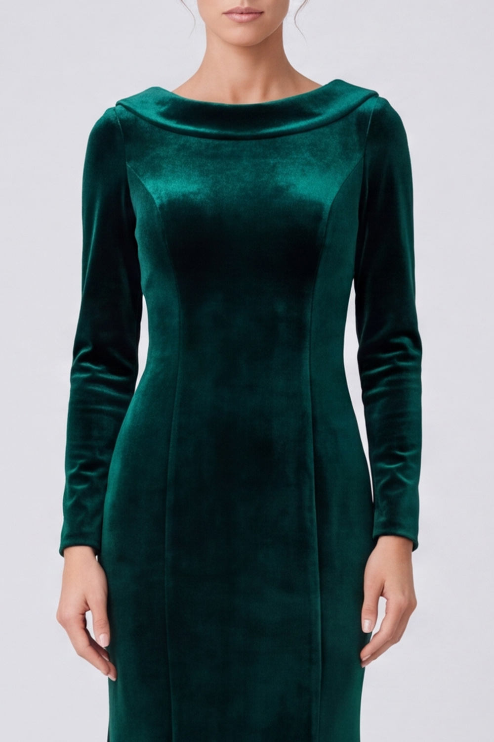 Dark Green Velvet Mermaid Boat Neck Long Sleeves Holiday Party Dress