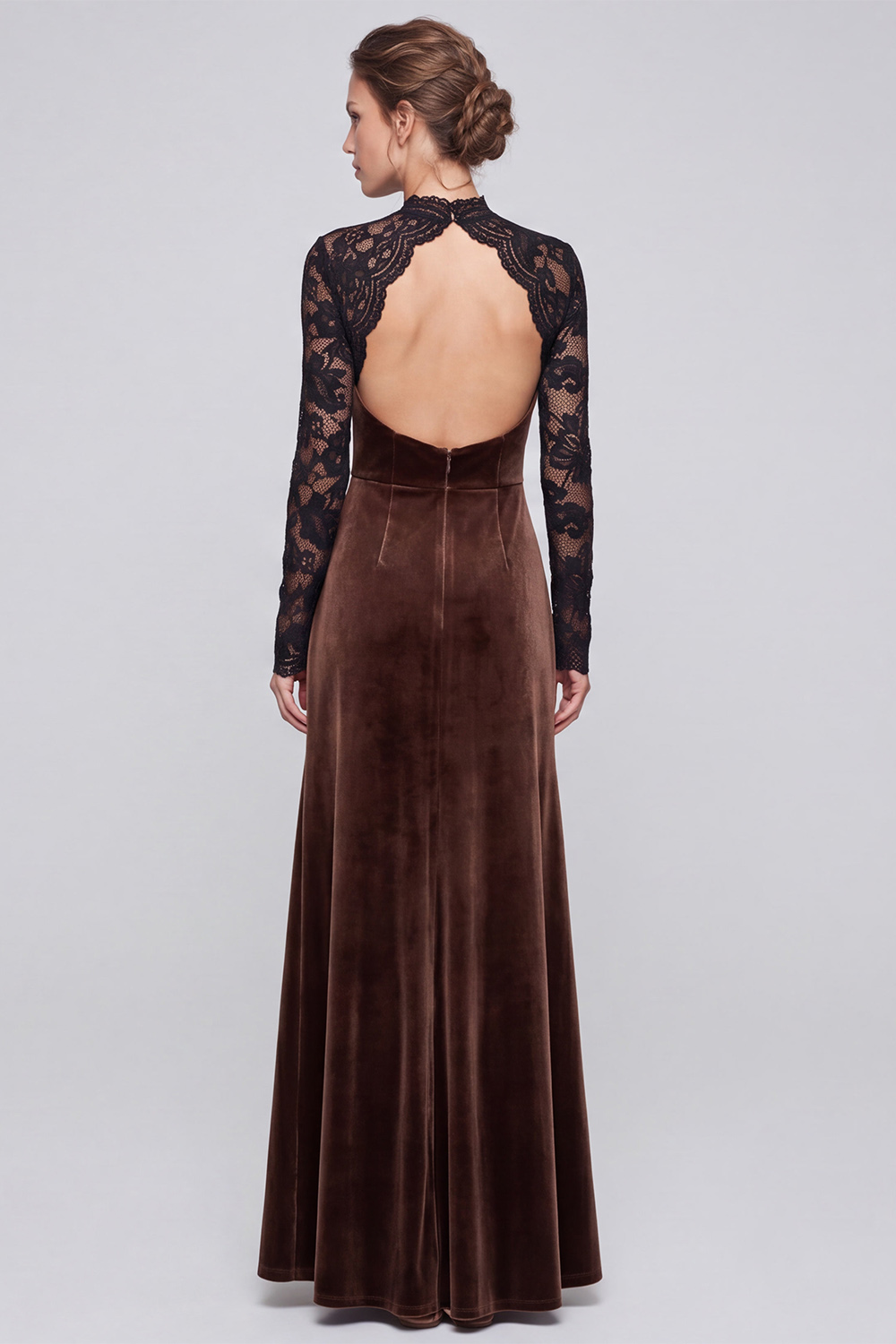 Coffee Sheath High Neck Long Sleeves Holiday Party Dress with Lace