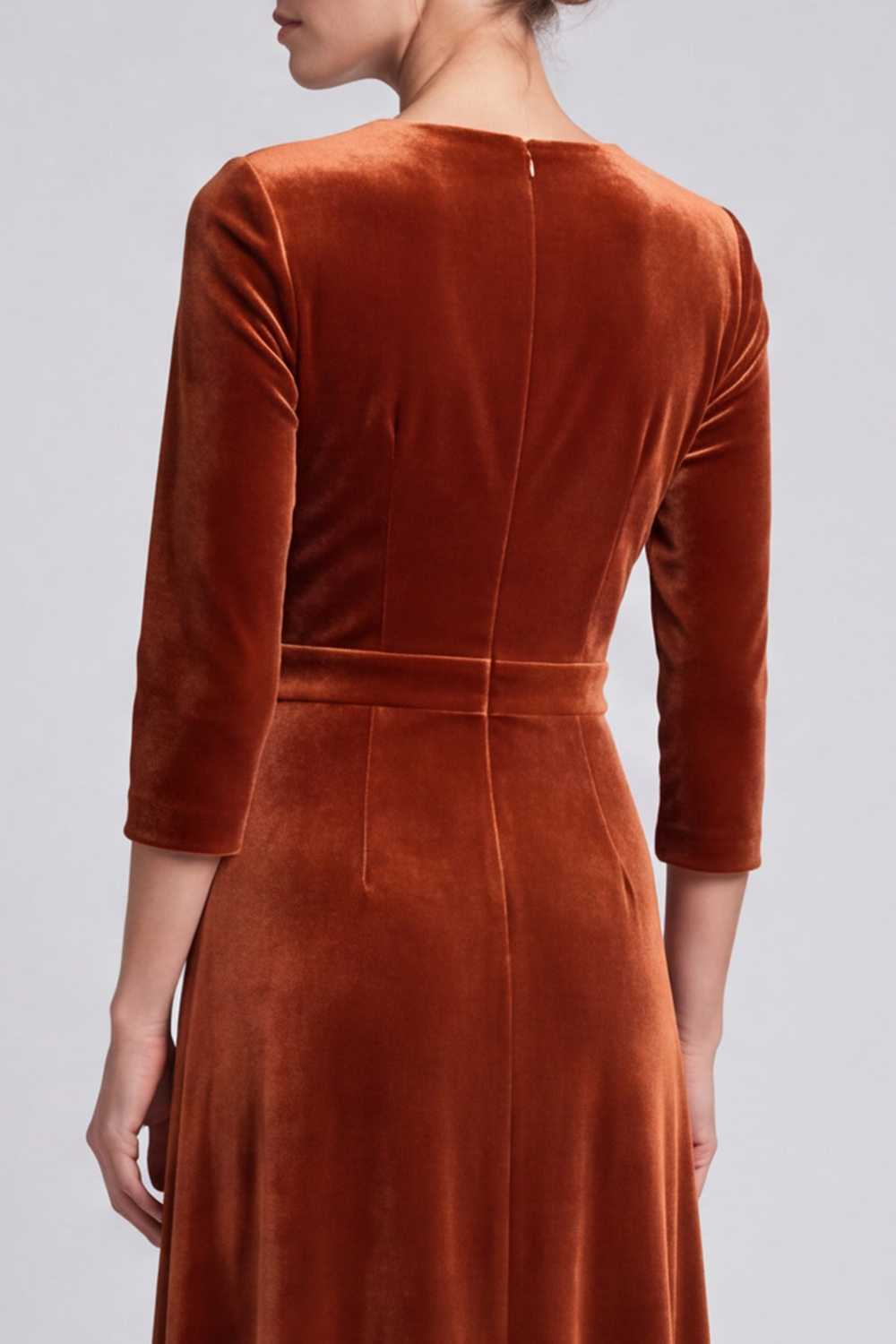 Caramel Velvet Sheath V-Neck 3/4 Sleeves Long Holiday Party Dress with Slit