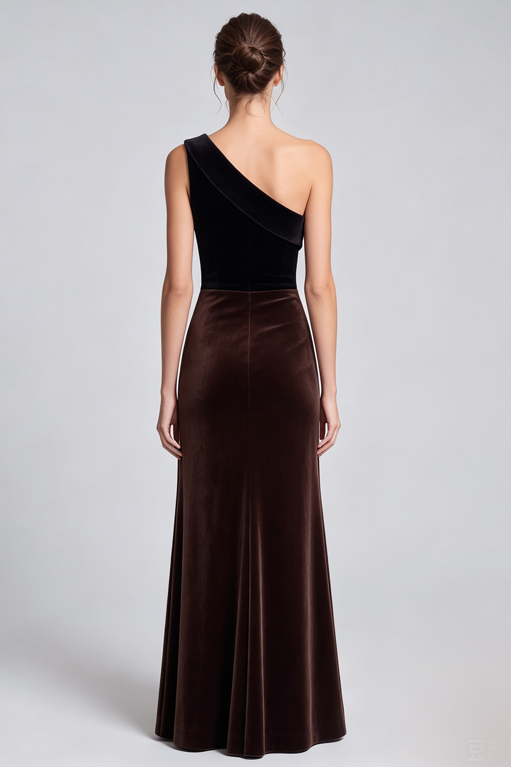 Black and Brown Velvet Sheath One Shoulder Long Holiday Party Dress