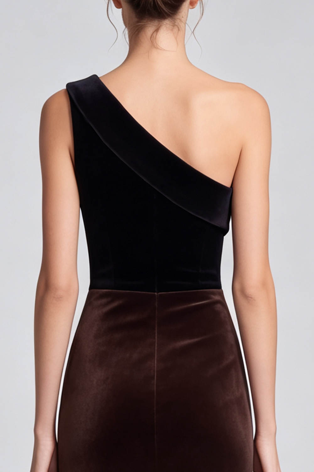 Black and Brown Velvet Sheath One Shoulder Long Holiday Party Dress