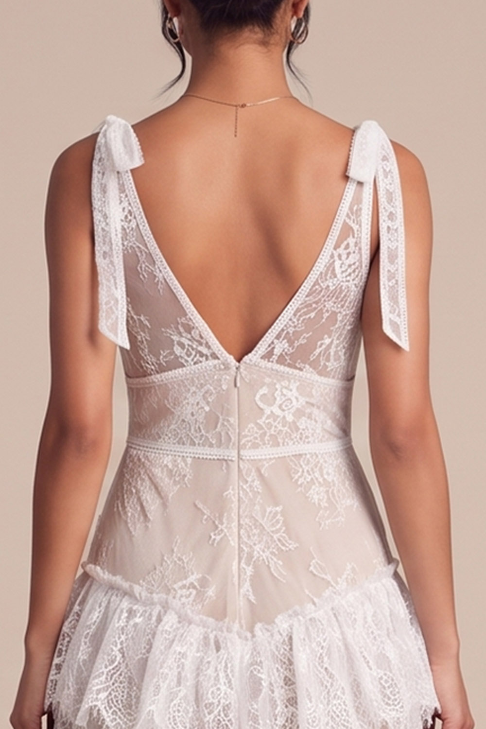 White A-Line V-Neck Tiered Maxi Engagement Dress with Slit