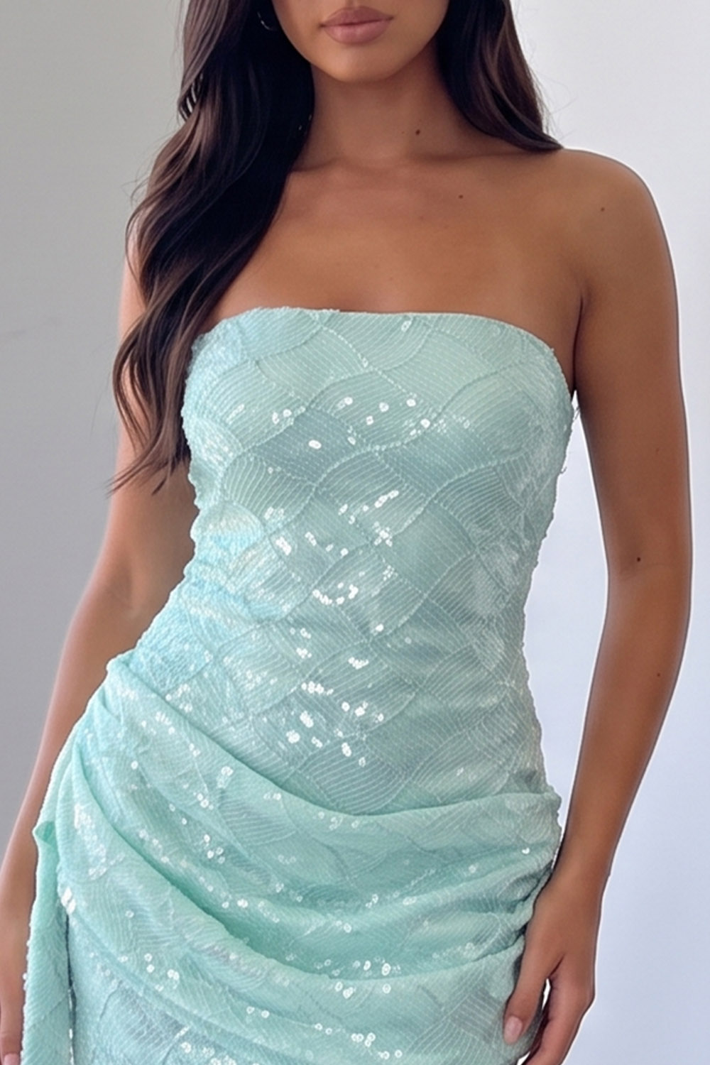 Mint Sparkly Strapless Bodycon Short Homecoming Dress with Sequins