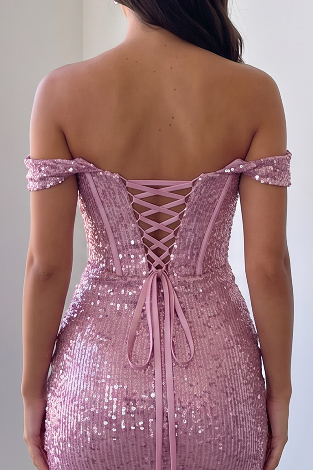 Pink Sparkly Corset Off the Shoulder Sequins Short Homecoming Dress