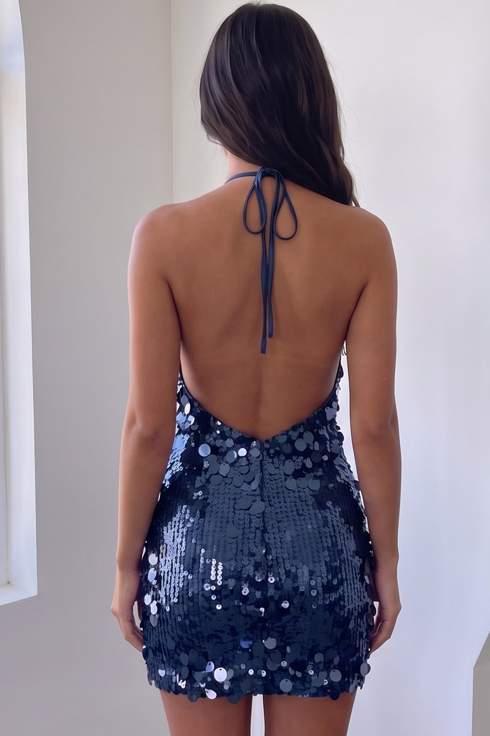 Purple Sparkly Sequins Bodycon Halter Short Homecoming Dress