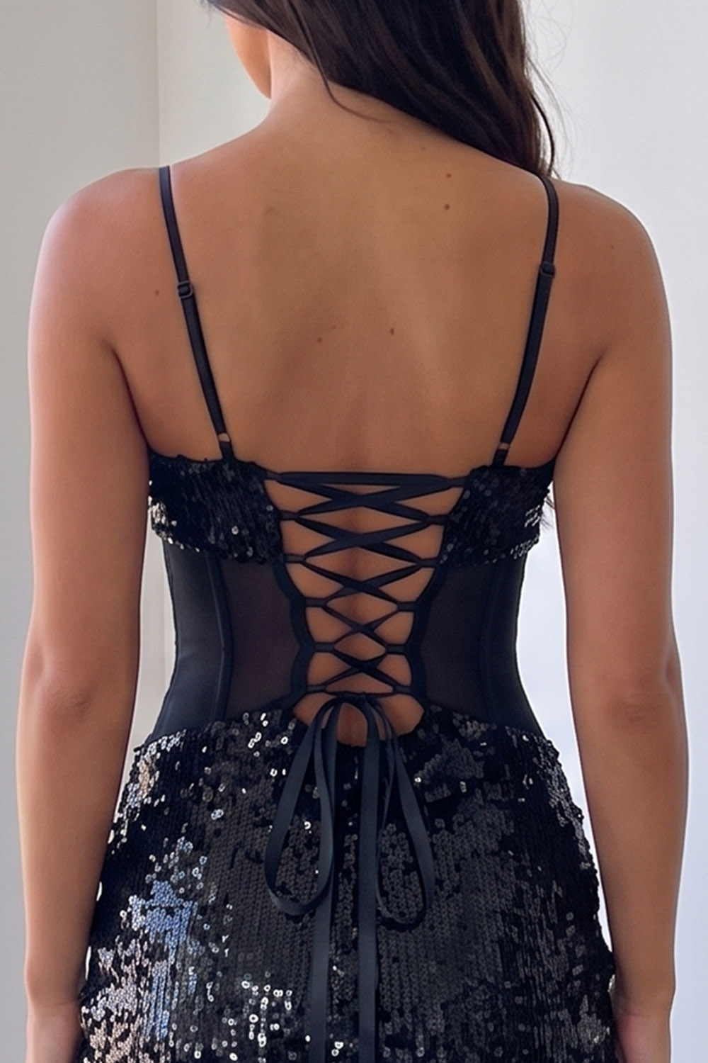 Sparkly Black Corset Bodycon Short Homecoming Dress with Sequins