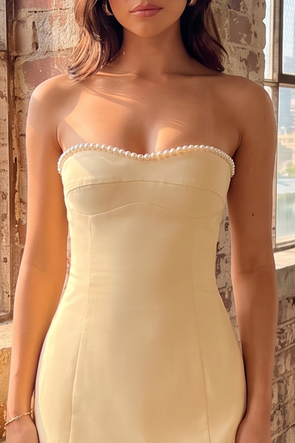 Yellow Bodycon Strapless Short Homecoming Dress with Pearls