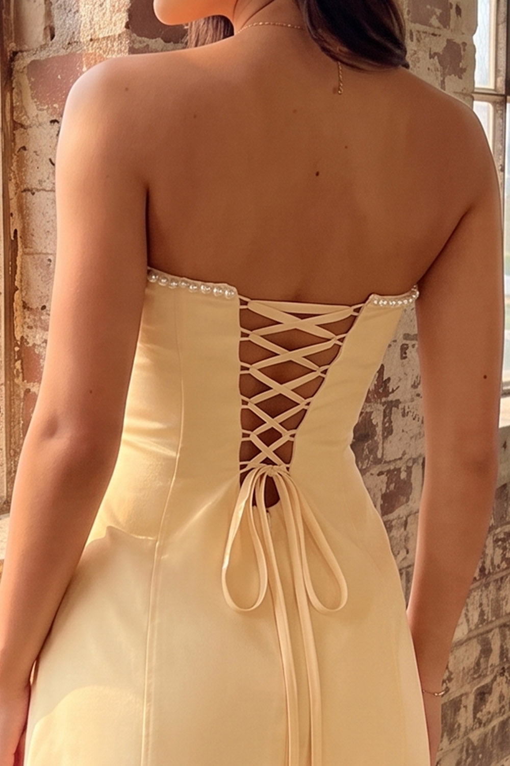 Yellow Bodycon Strapless Short Homecoming Dress with Pearls