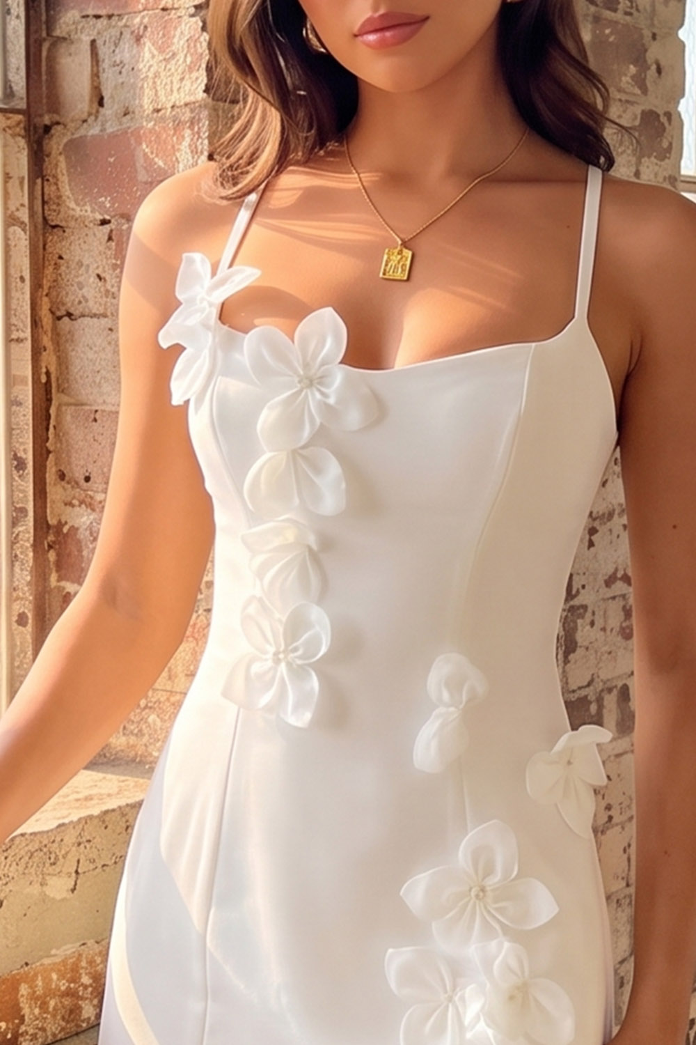 White Tight Spaghetti Straps Short Homecoming Dress with 3D Flowers
