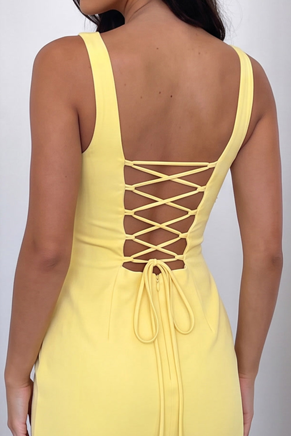 Yellow Bodycon Square Neck Short Birthday Dress with Slit