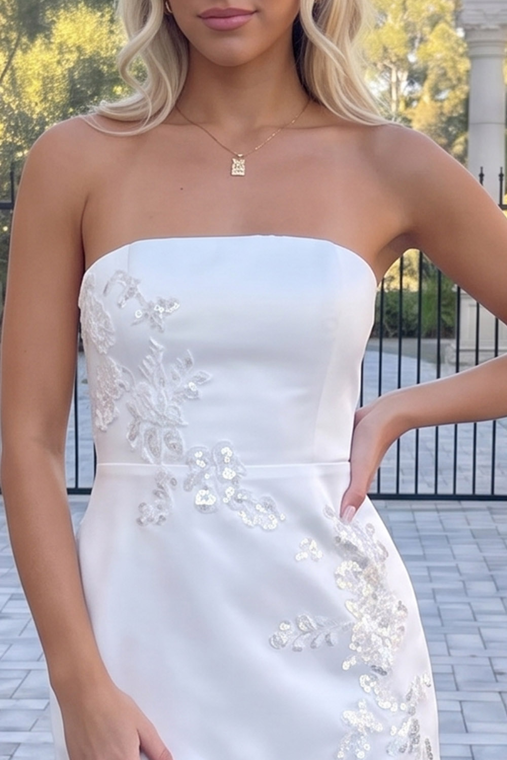 White Tight Strapless Appliqued Short Birthday Dress