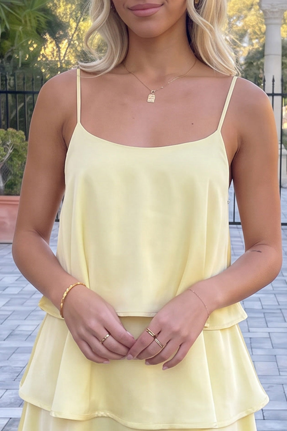 Yellow Tiered Spaghetti Straps A Line Short Birthday Dress