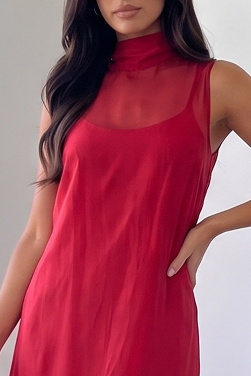 Red Sheath High Neck Long Formal Dress with Bow