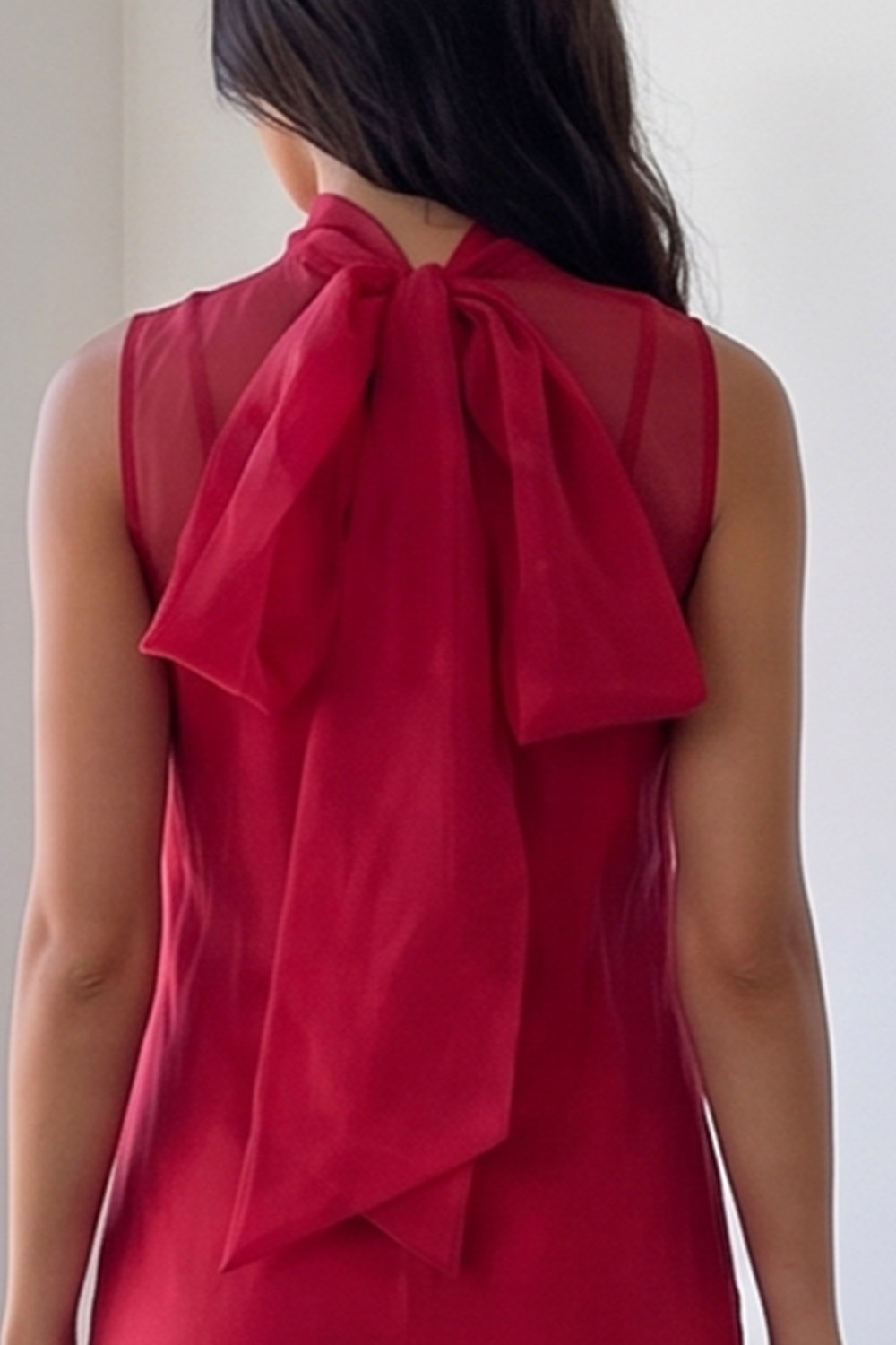 Red Sheath High Neck Long Formal Dress with Bow