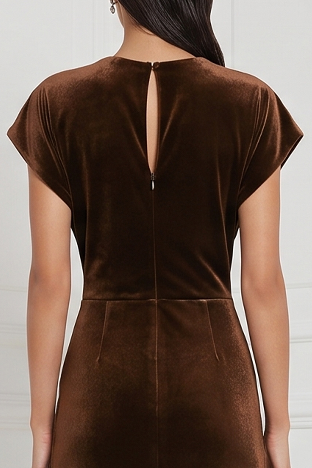 Espresso Velvet Sheath Keyhole Ruched Long Holiday Party Dress