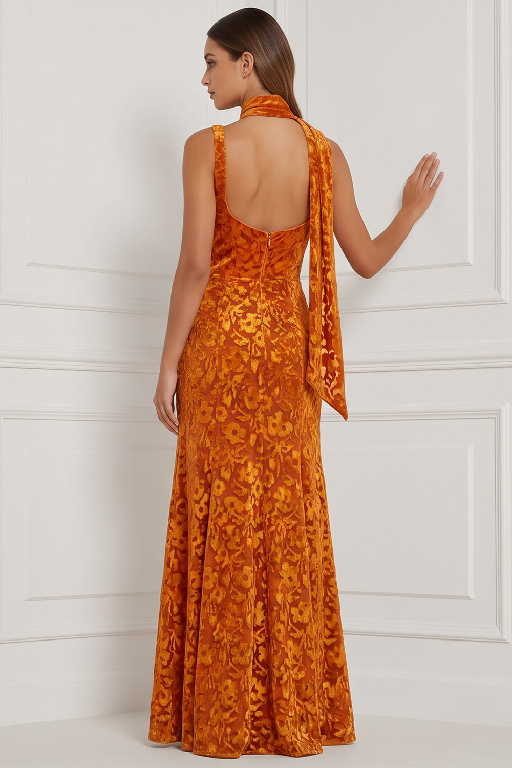 Espresso Thick Straps Sheath Ruched Long Floral Holiday Party Dress