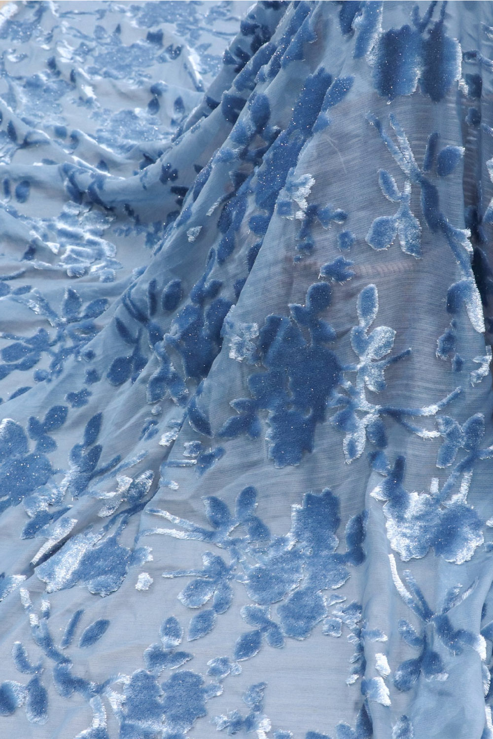 Blue Floral Strapless Velvet Long Holiday Party Dress