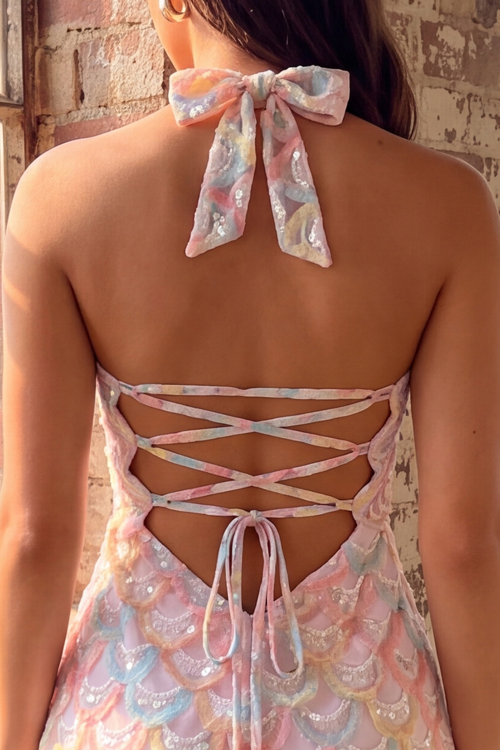 Pink Sparkly Sequin Halter A Line Short Birthday Dress