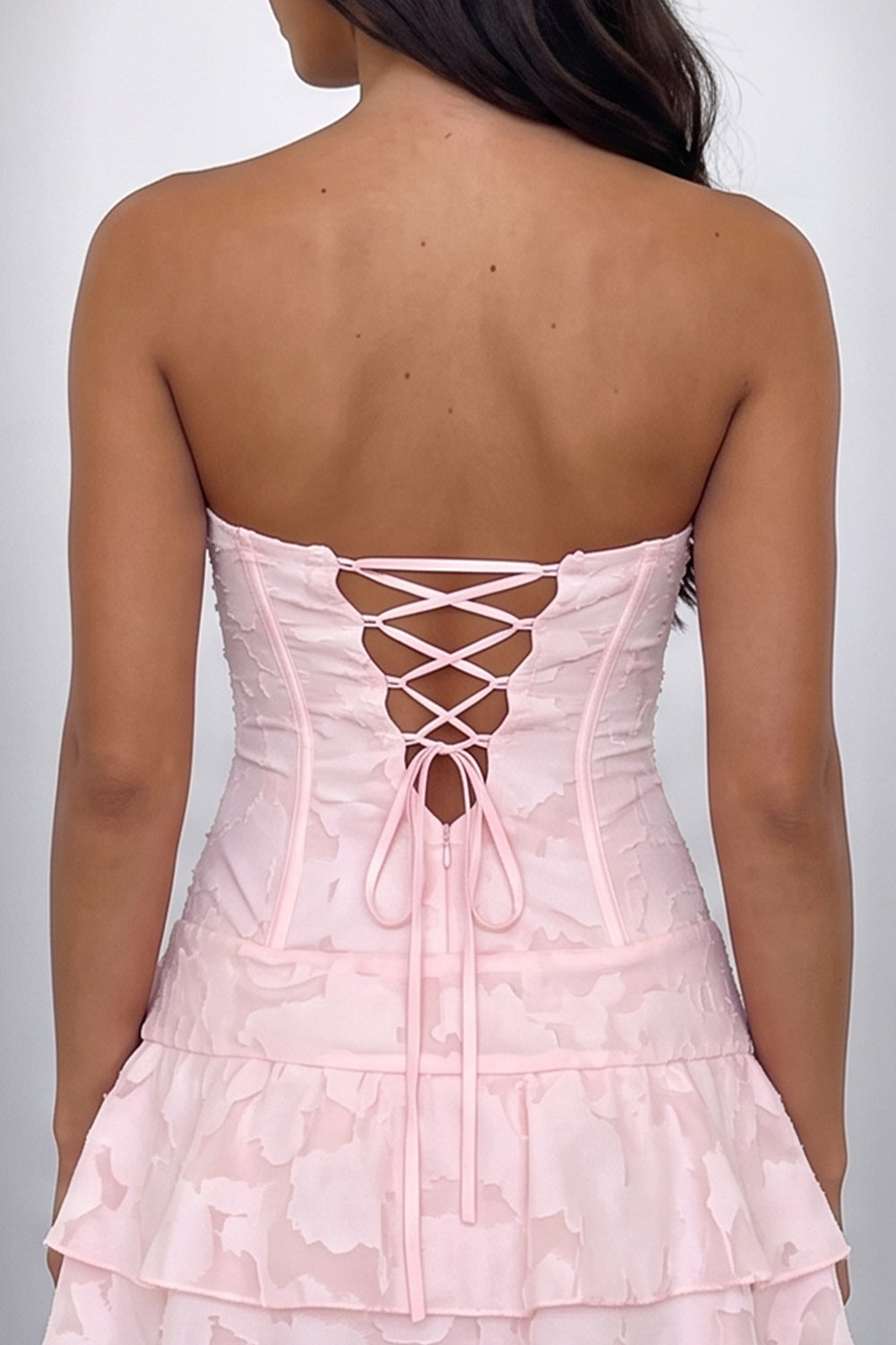 Pink Corset Strapless Tiered Short Birthday Dress with Bow