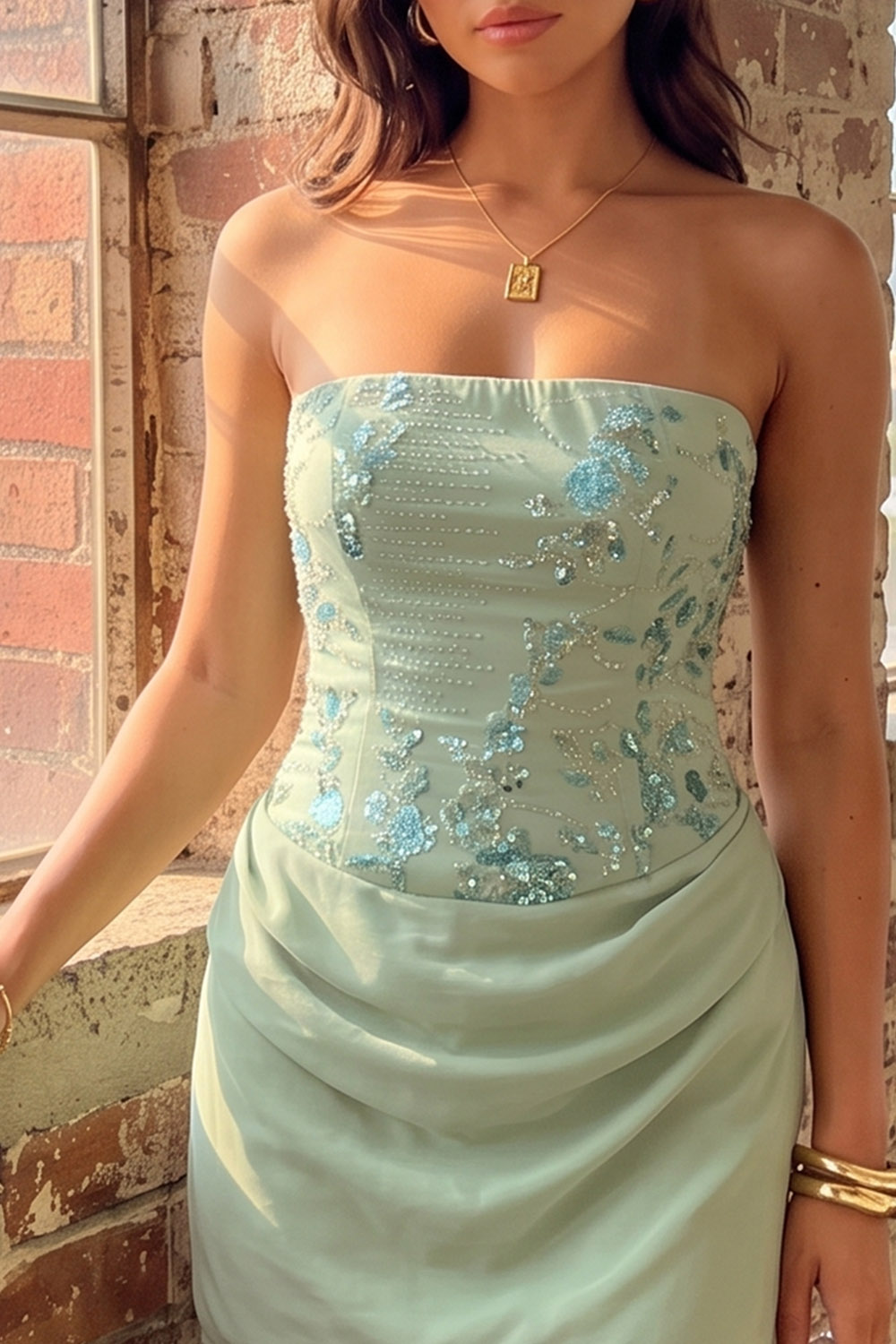 Sage Corset Strapless Bodycon Short Birthday Dress with Sequins