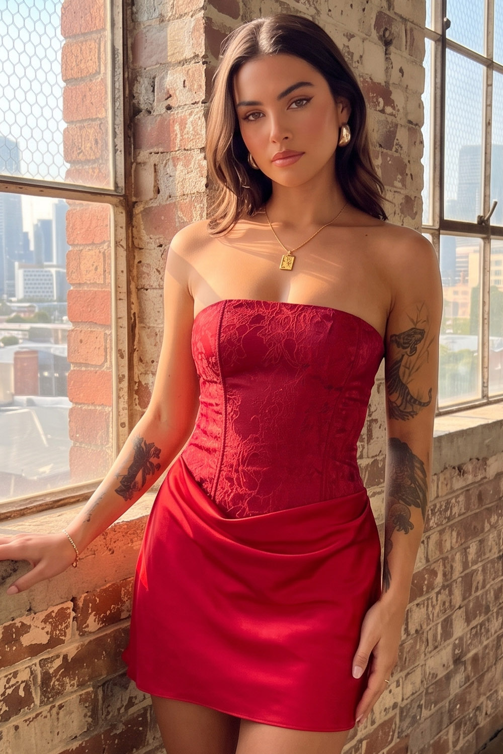 Red Corset Strapless Satin Short Birthday Dress
