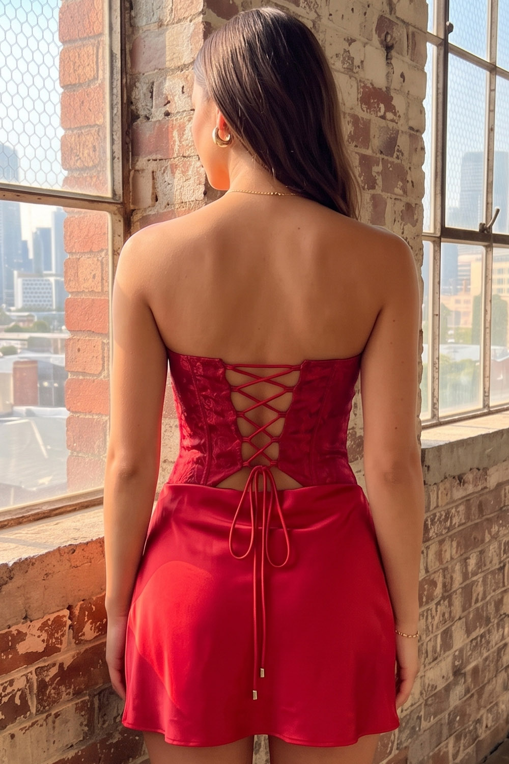 Red Corset Strapless Satin Short Birthday Dress
