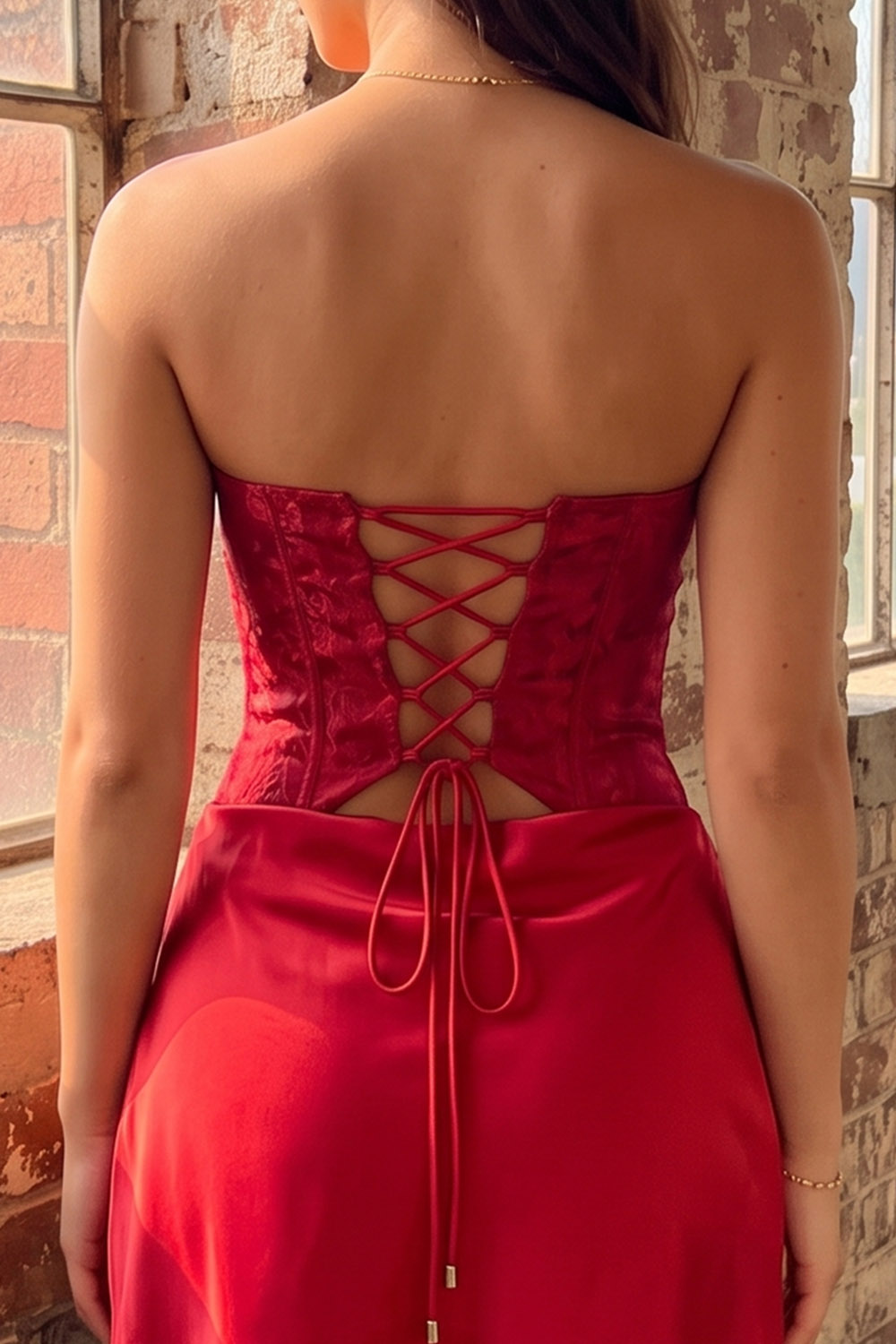 Red Corset Strapless Satin Short Birthday Dress