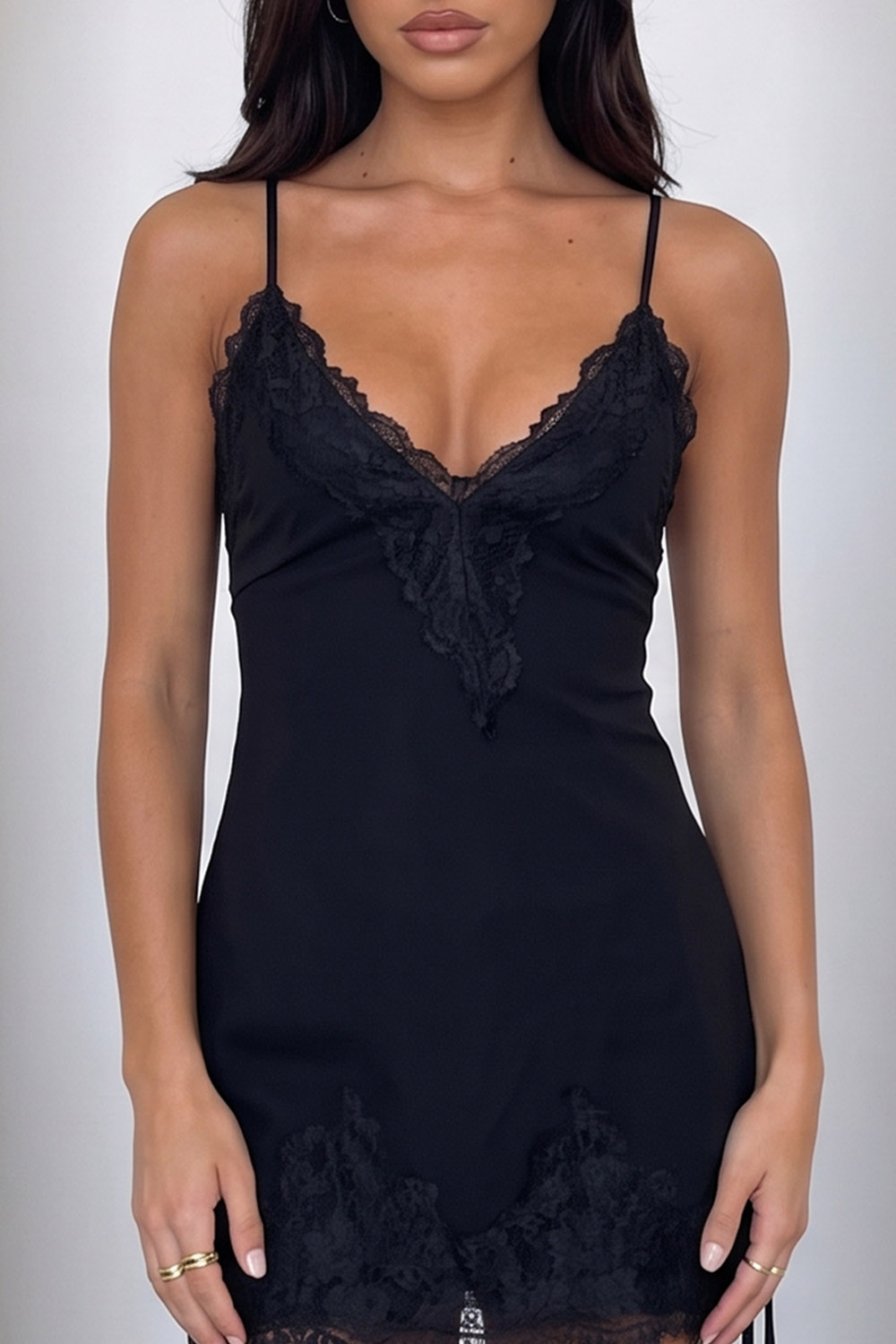 Black Bodycon V-Neck Short Birthday Dress with Lace