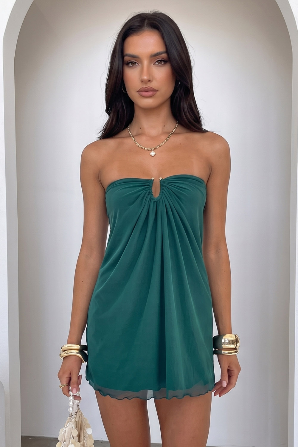 Hellymoon Women Dark Green Short Birthday Dress Strapless Bodycon Ruched Cocktail Dress