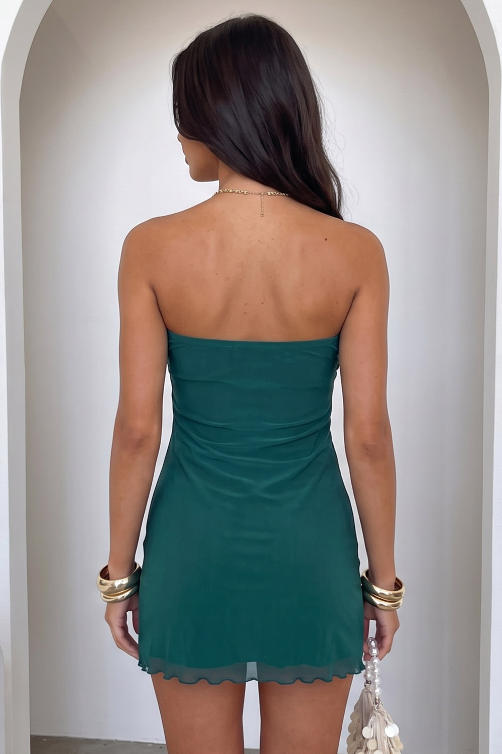Dark Green Strapless Ruched Bodycon Short Birthday Dress