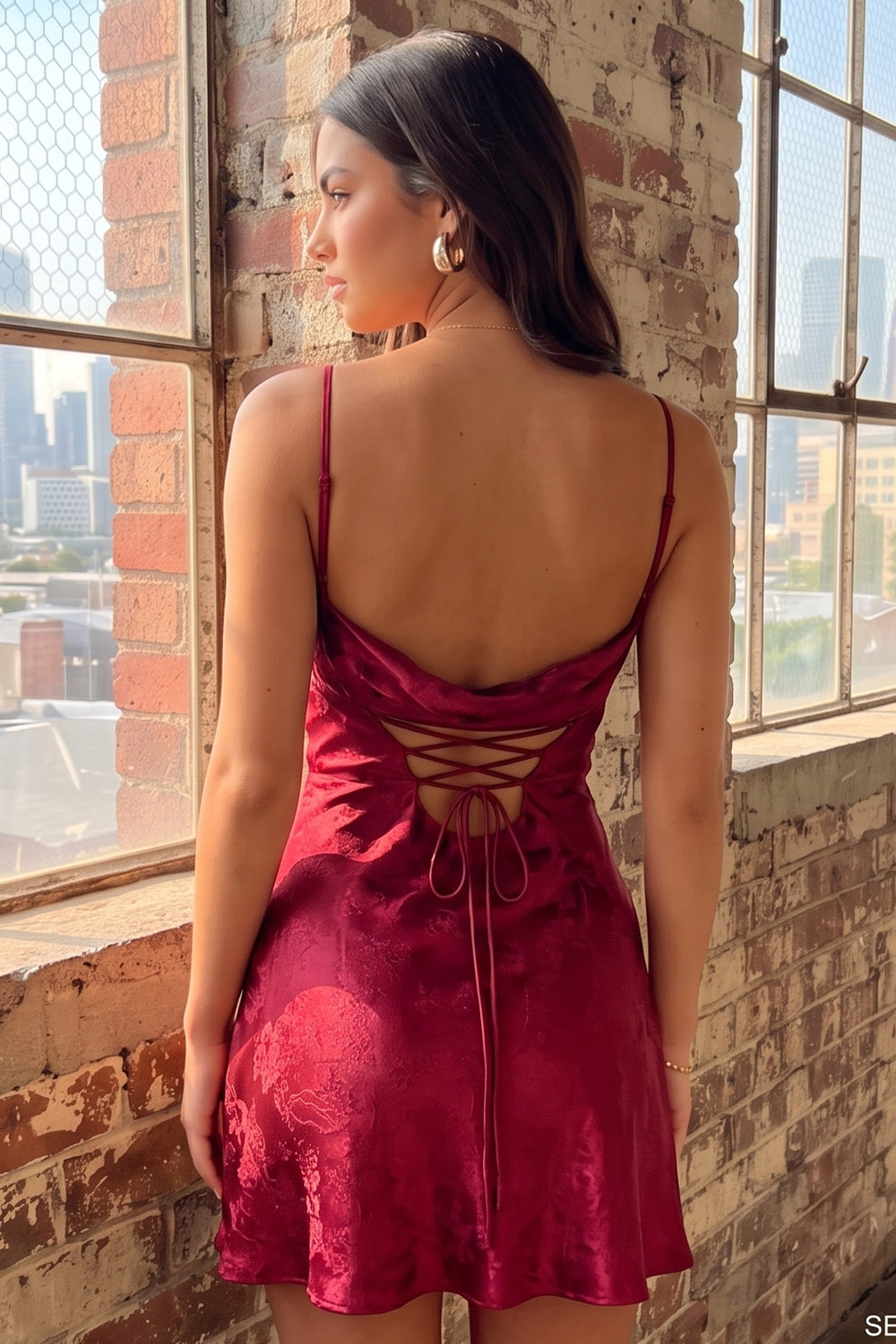 Red Spaghetti Straps Lace Up Back Short Birthday Dress