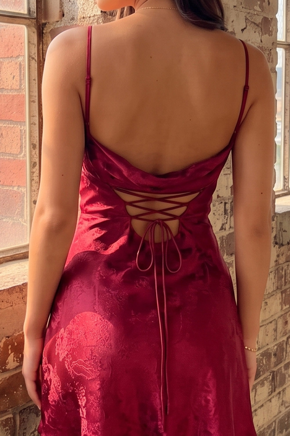 Red Spaghetti Straps Lace Up Back Short Birthday Dress
