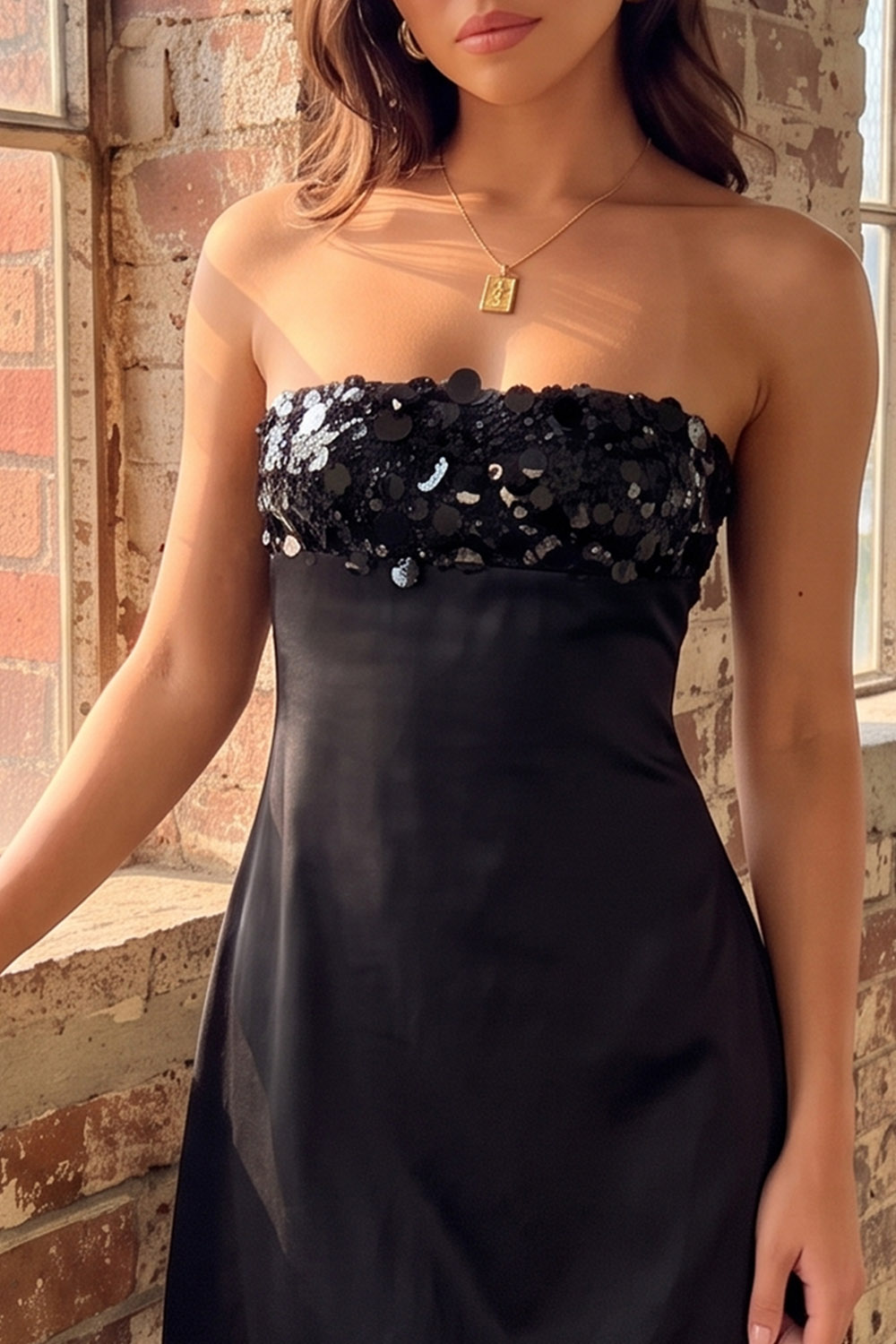 Black Sparkly Strapless Short Birthday Dress with Sequins