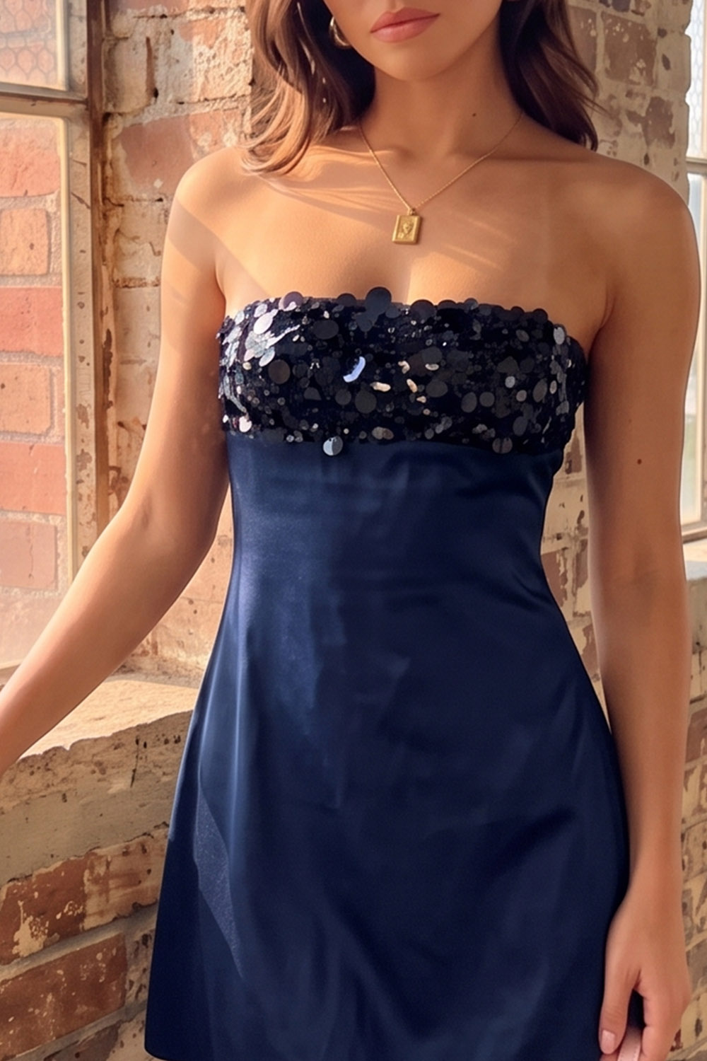 Black Sparkly Strapless Short Birthday Dress with Sequins