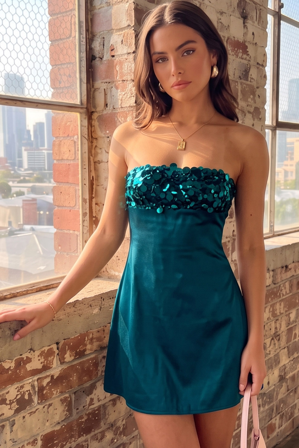 Black Sparkly Strapless Short Birthday Dress with Sequins